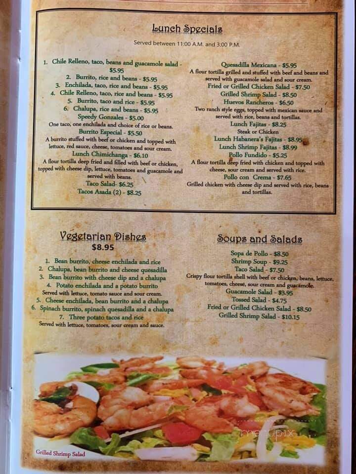 Habanero's Mexican Grill - Grovetown, GA menu_pic