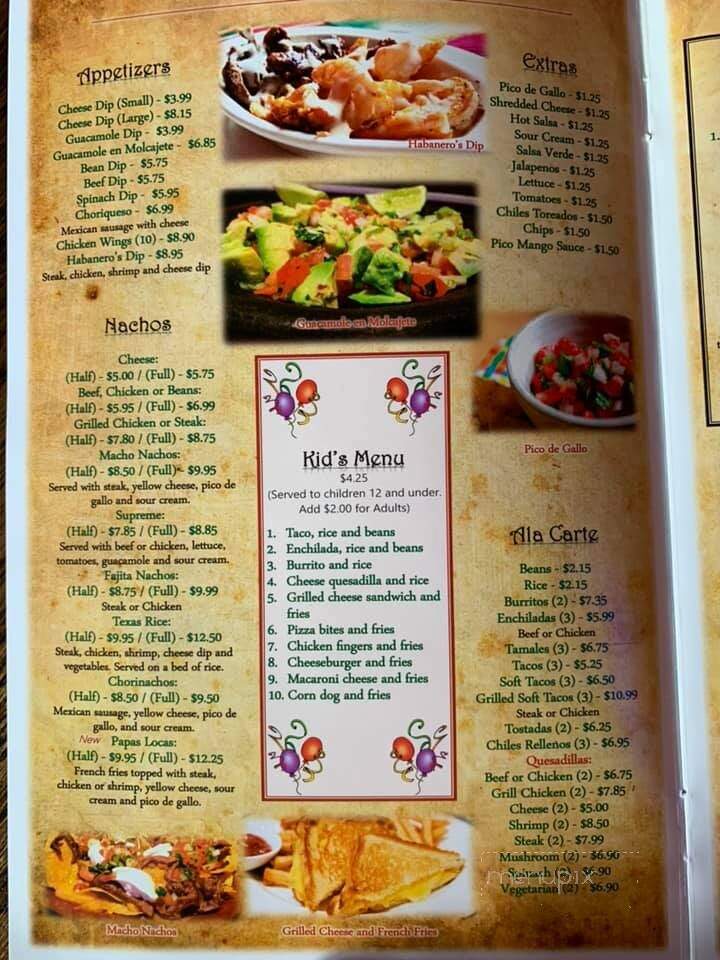 Habanero's Mexican Grill - Grovetown, GA menu_pic