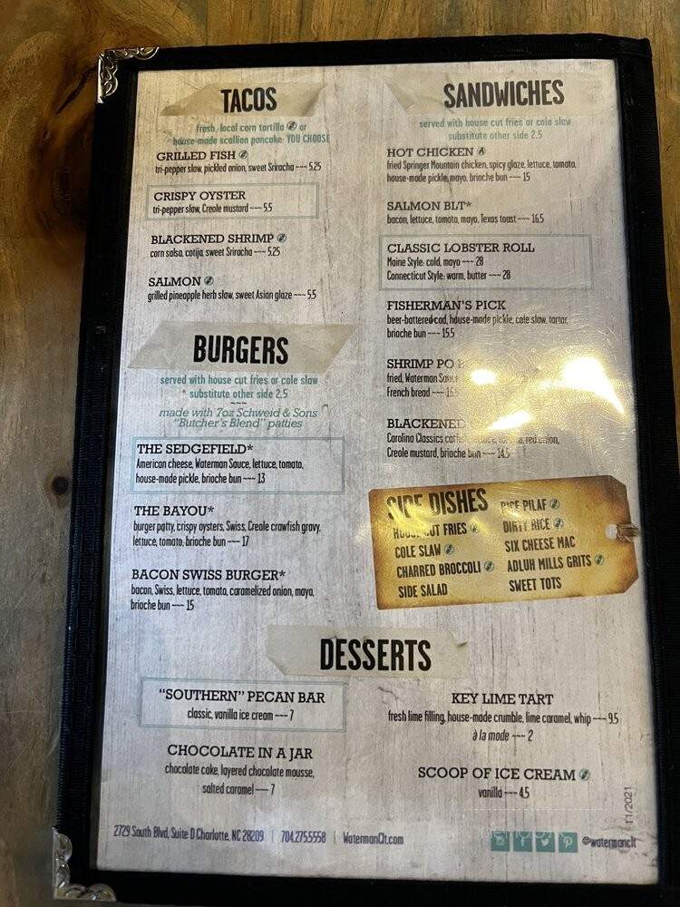 The Waterman Fish Bar - Charlotte, NC menu_pic