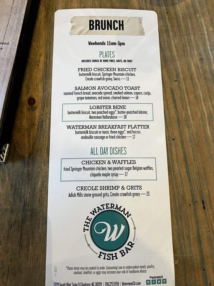 The Waterman Fish Bar - Charlotte, NC menu_pic