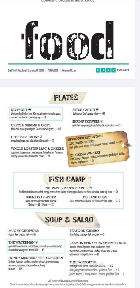 The Waterman Fish Bar - Charlotte, NC menu_pic