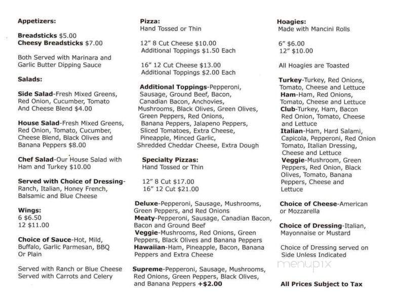 Bruno's Hometown Pizza - Moon Township, PA menu_pic