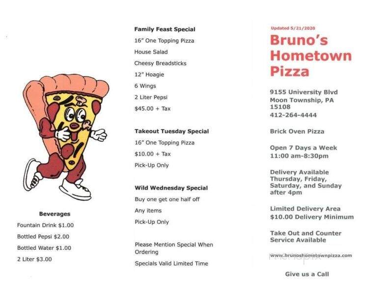 Bruno's Hometown Pizza - Moon Township, PA menu_pic