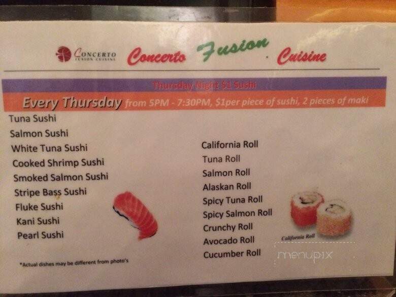 Concerto Fusion Cuisine - Morrisville, PA menu_pic