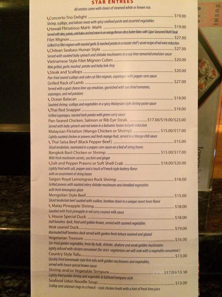 Concerto Fusion Cuisine - Morrisville, PA menu_pic