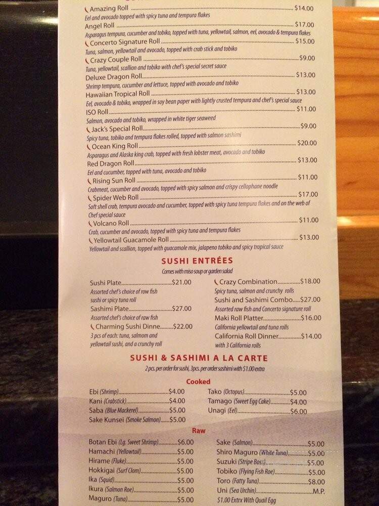 Concerto Fusion Cuisine - Morrisville, PA menu_pic