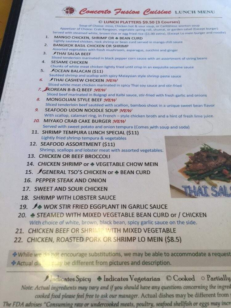 Concerto Fusion Cuisine - Morrisville, PA menu_pic