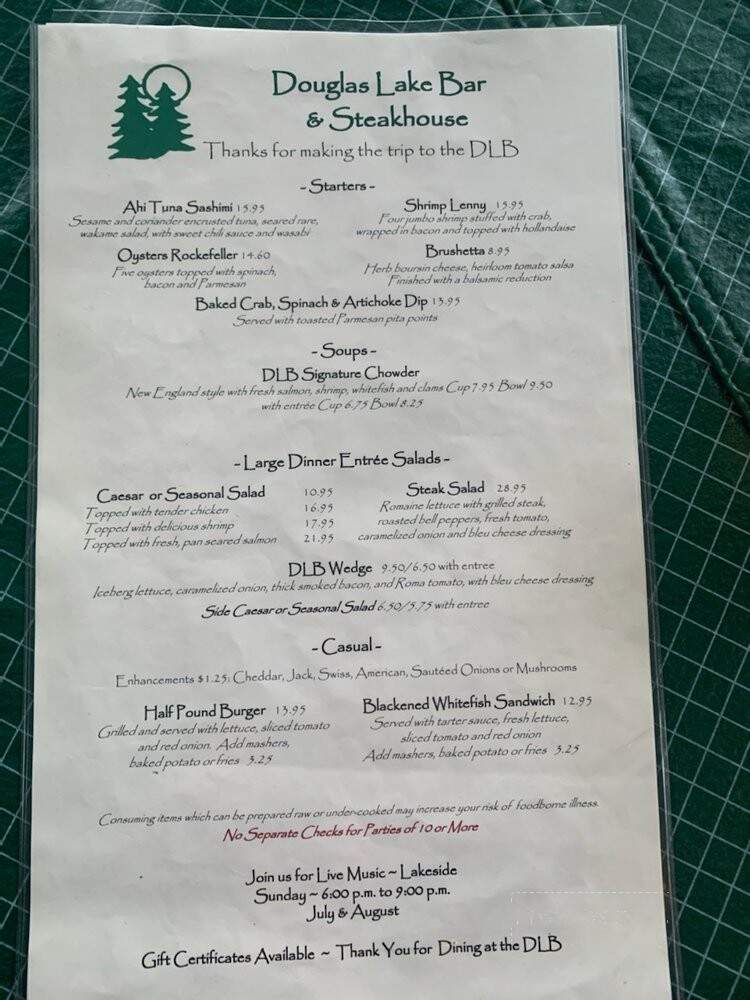 Douglas Lake Bar & Steakhouse - Pellston, MI menu_pic