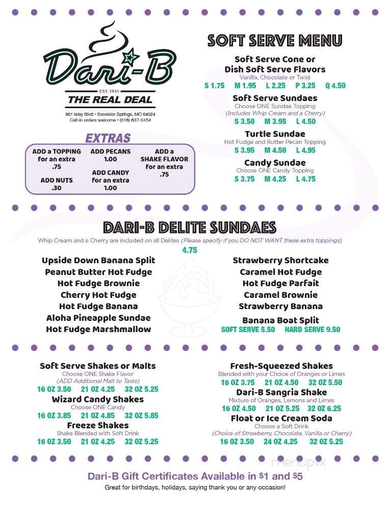 Dari B Drive In - Excelsior Springs, MO menu_pic