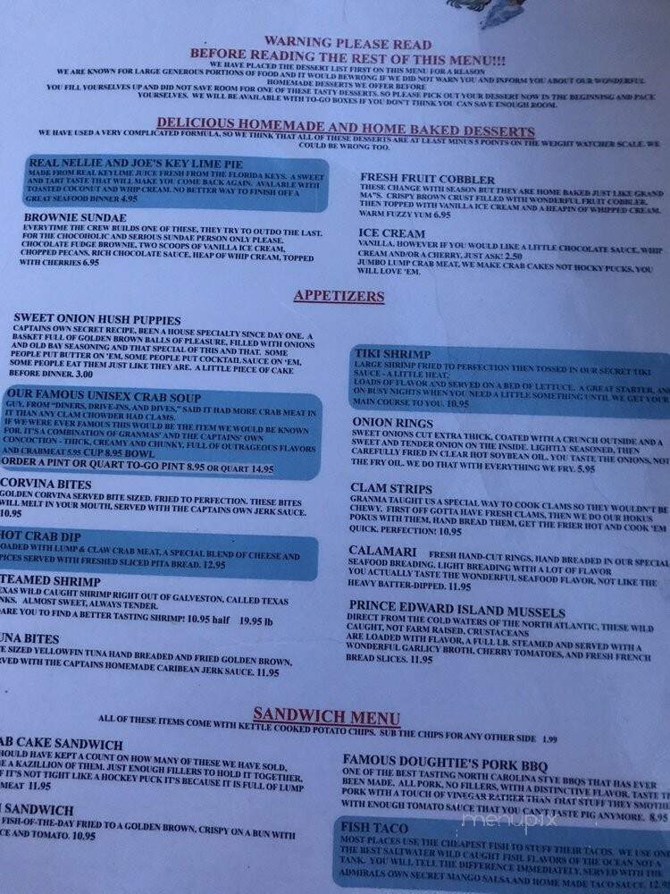 Captain Chuck A Mucks Ship - Carrollton, VA menu_pic