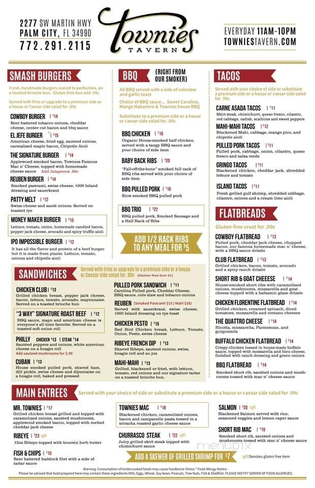 Townie's Tavern - Palm City, FL menu_pic