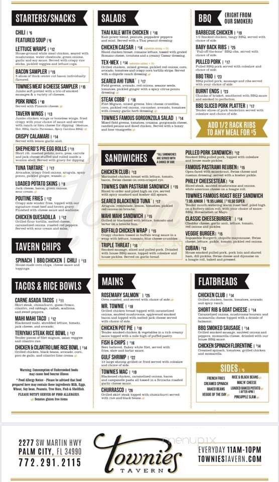 Townie's Tavern - Palm City, FL menu_pic