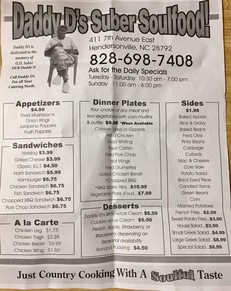 Daddy D's Suber Soulfood - Hendersonville, NC menu_pic
