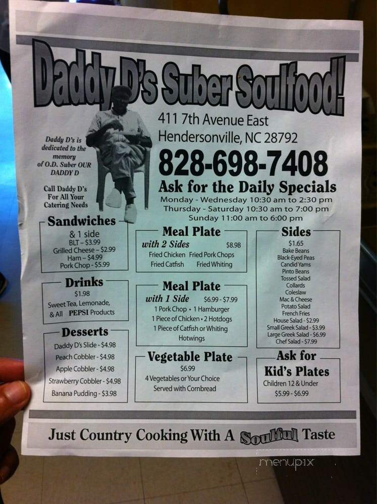 Daddy D's Suber Soulfood - Hendersonville, NC menu_pic