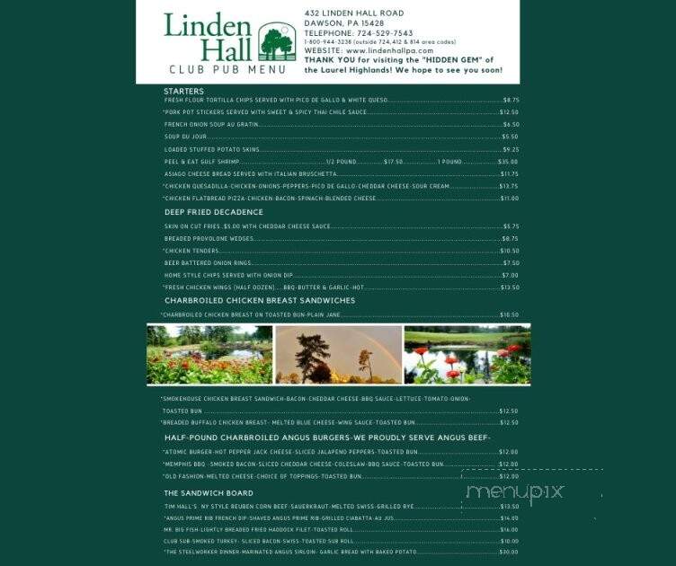 Linden Hall - Dawson, PA menu_pic
