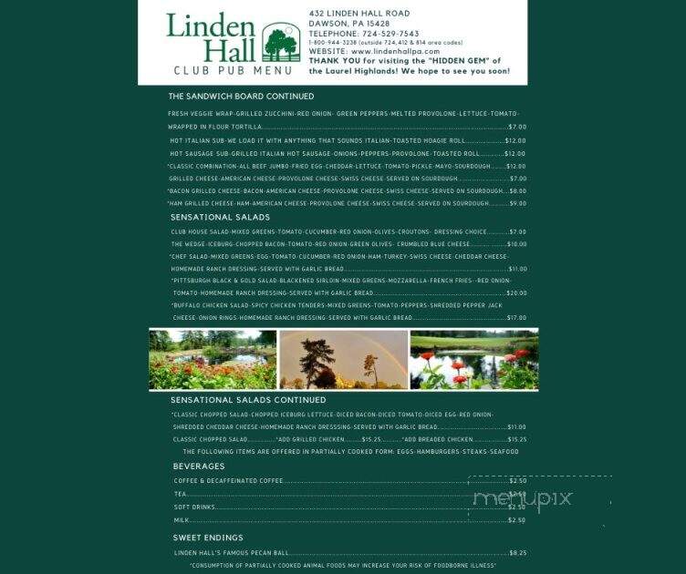 Linden Hall - Dawson, PA menu_pic