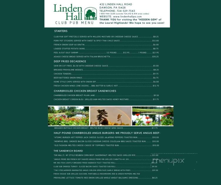 Linden Hall - Dawson, PA menu_pic