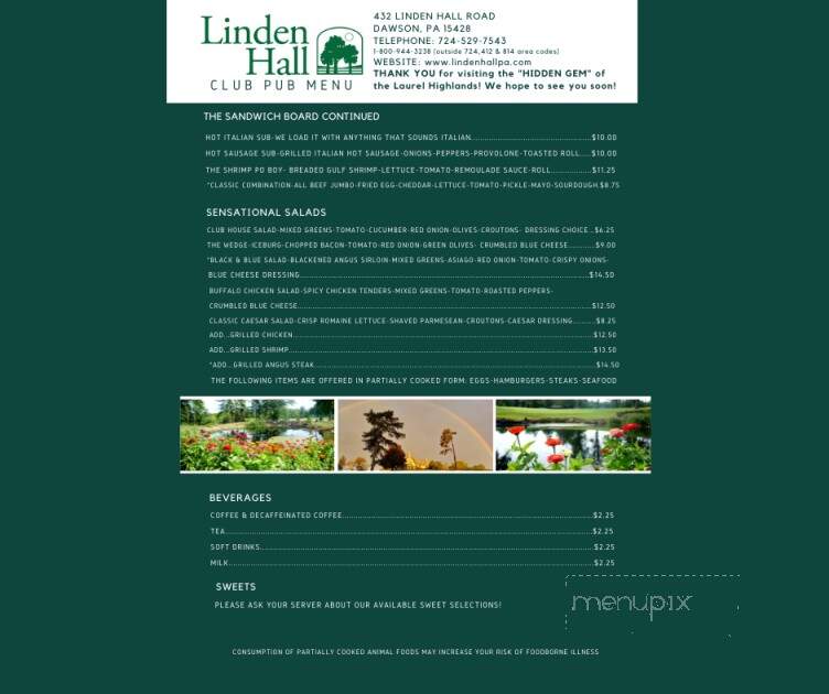 Linden Hall - Dawson, PA menu_pic
