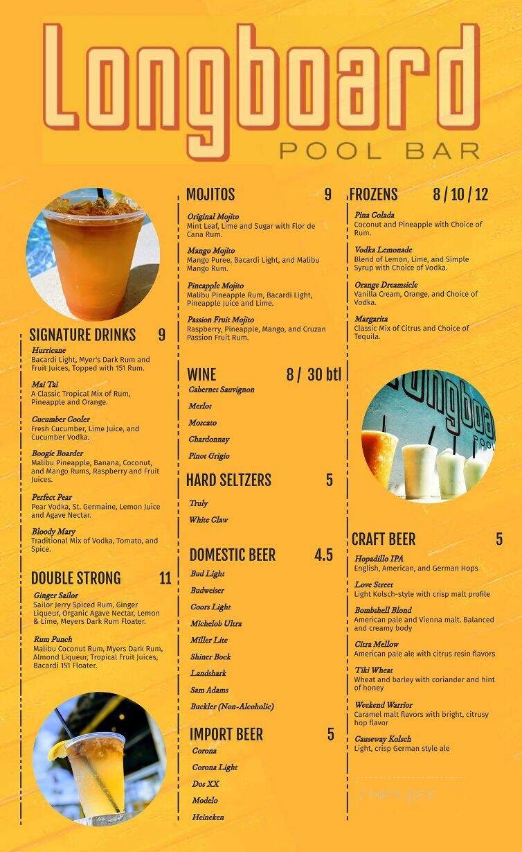 Longboard Pool Bar - Galveston, TX menu_pic