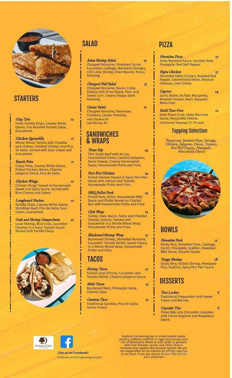 Longboard Pool Bar - Galveston, TX menu_pic