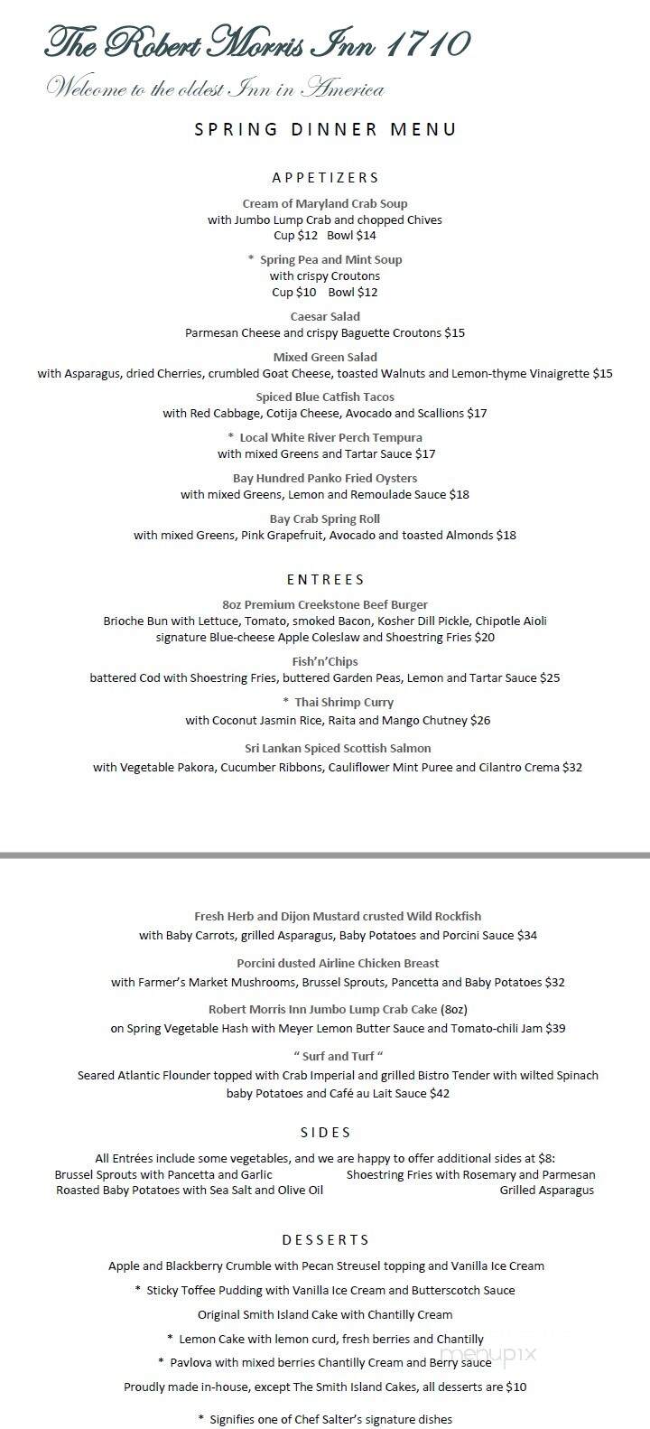 Robert Morris Inn - Oxford, MD menu_pic