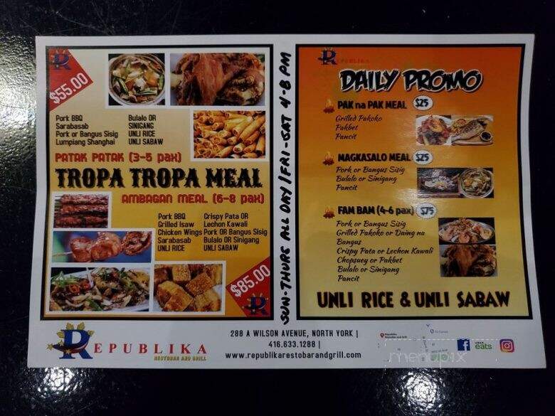 Republika RestoBar and Grill - Toronto, ON menu_pic