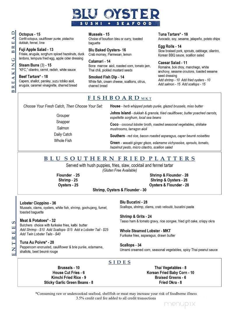 Blu Oyster - Johns Island, SC menu_pic