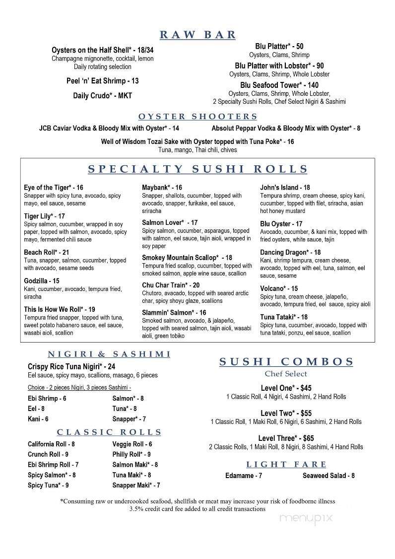 Blu Oyster - Johns Island, SC menu_pic