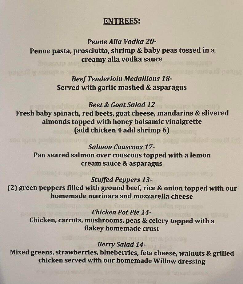 Willowbrook Restaurant - Mendon, MA menu_pic
