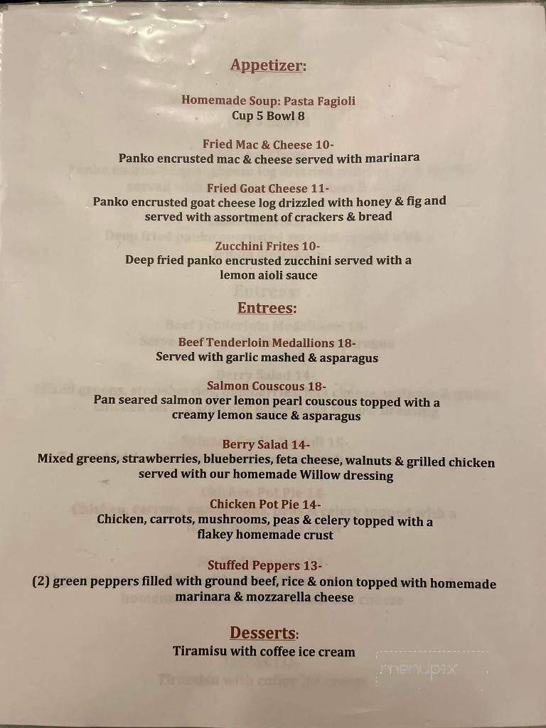 Willowbrook Restaurant - Mendon, MA menu_pic