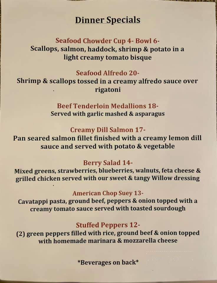 Willowbrook Restaurant - Mendon, MA menu_pic