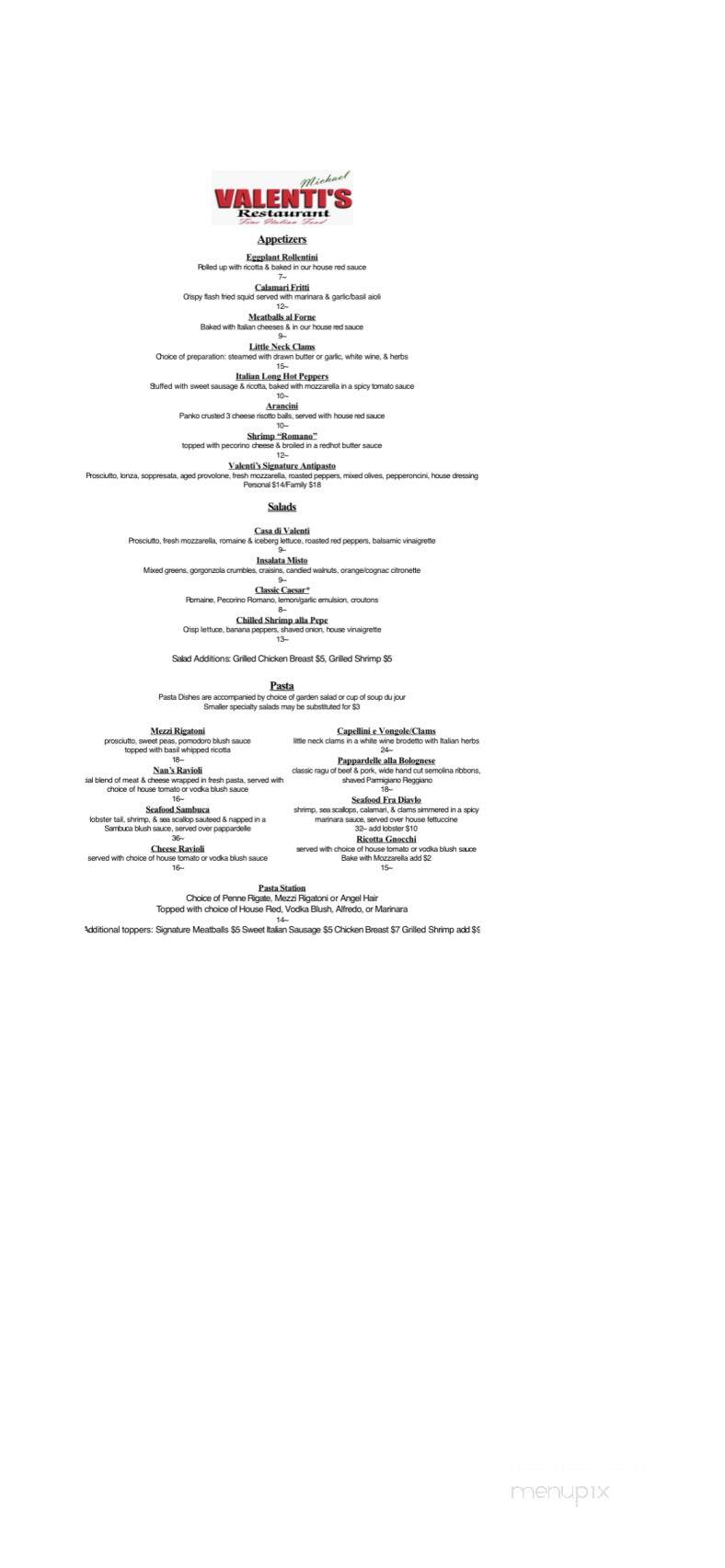 Valenti's Restaurant - Exeter, PA menu_pic