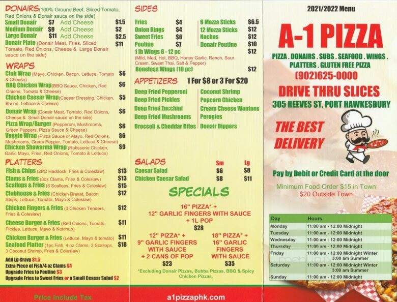 A1 Pizza - Sydney, NS menu_pic