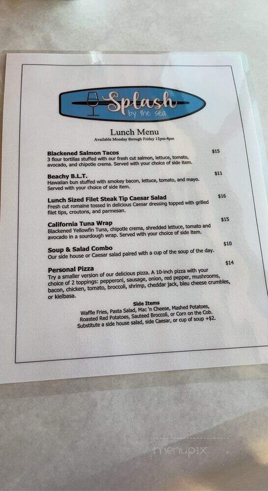 Splash by the Sea - North Topsail Beach, NC menu_pic
