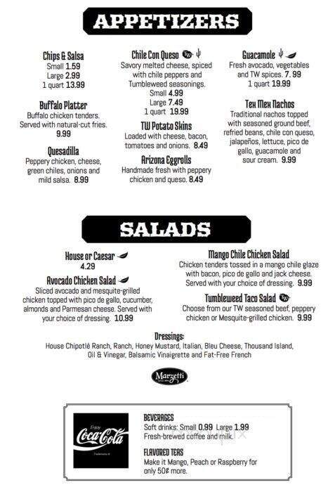 Tumbleweed Southwest Grill - Zanesville, OH menu_pic