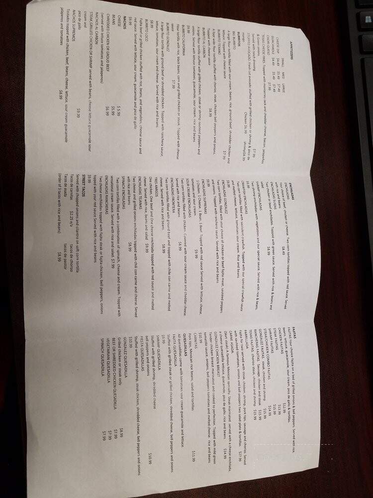 Gonzalez Mexican Restaurant - Homer, LA menu_pic