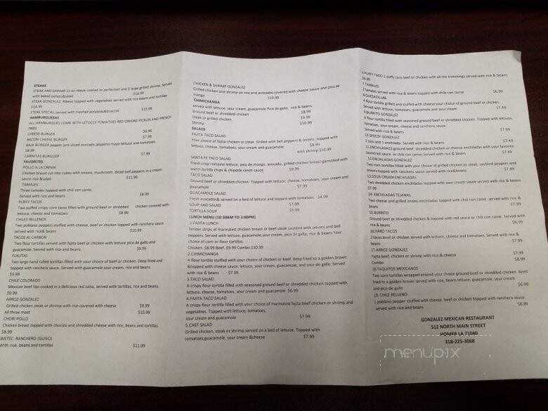 Gonzalez Mexican Restaurant - Homer, LA menu_pic