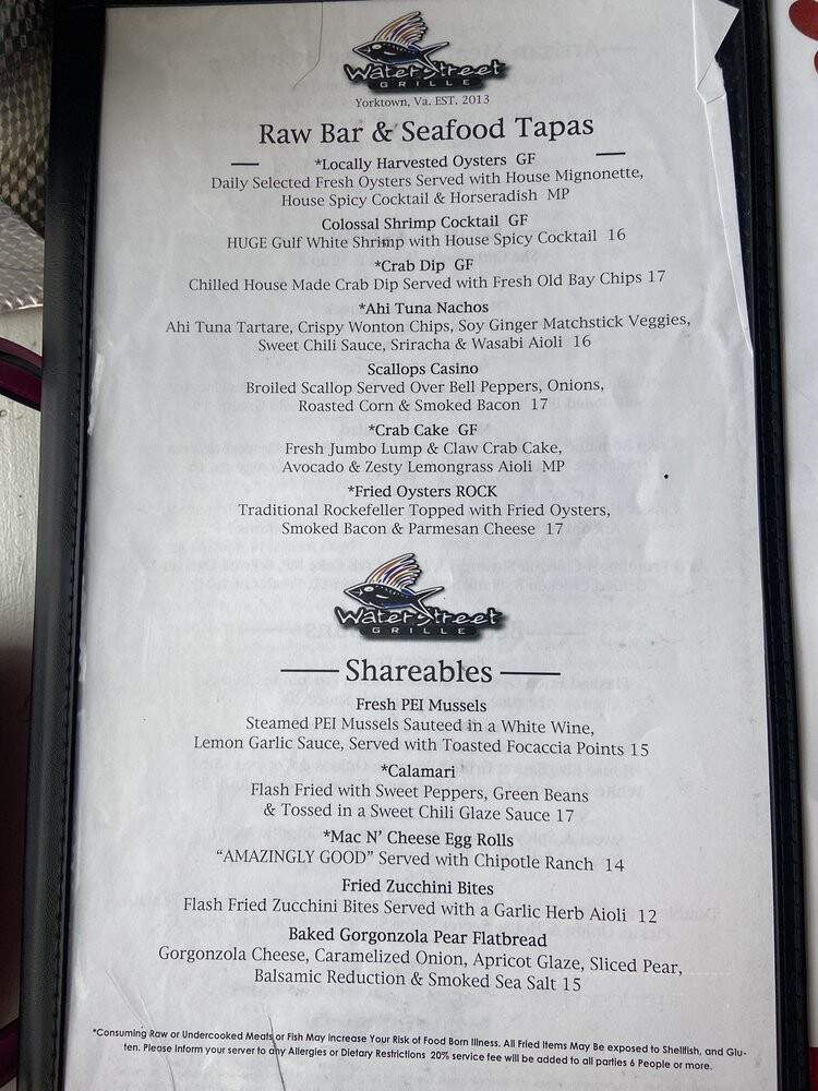 Water Street Grille - Yorktown, VA menu_pic