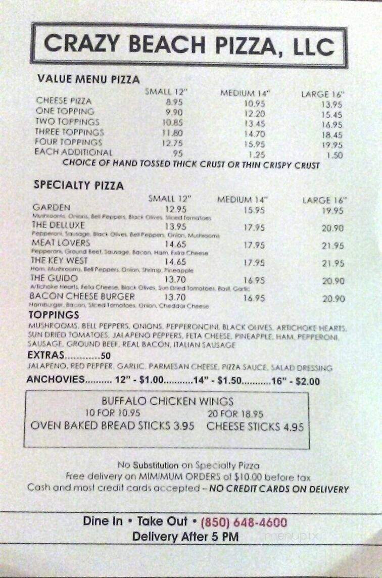 Crazy Beach Pizza - Mexico Beach, FL menu_pic
