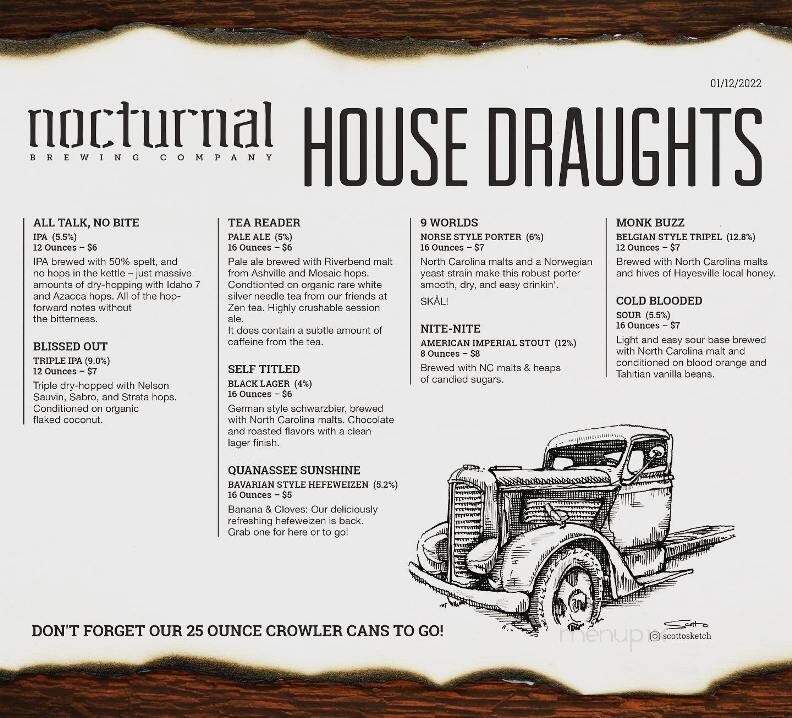 Nocturnal Brewing Company - Hayesville, NC menu_pic
