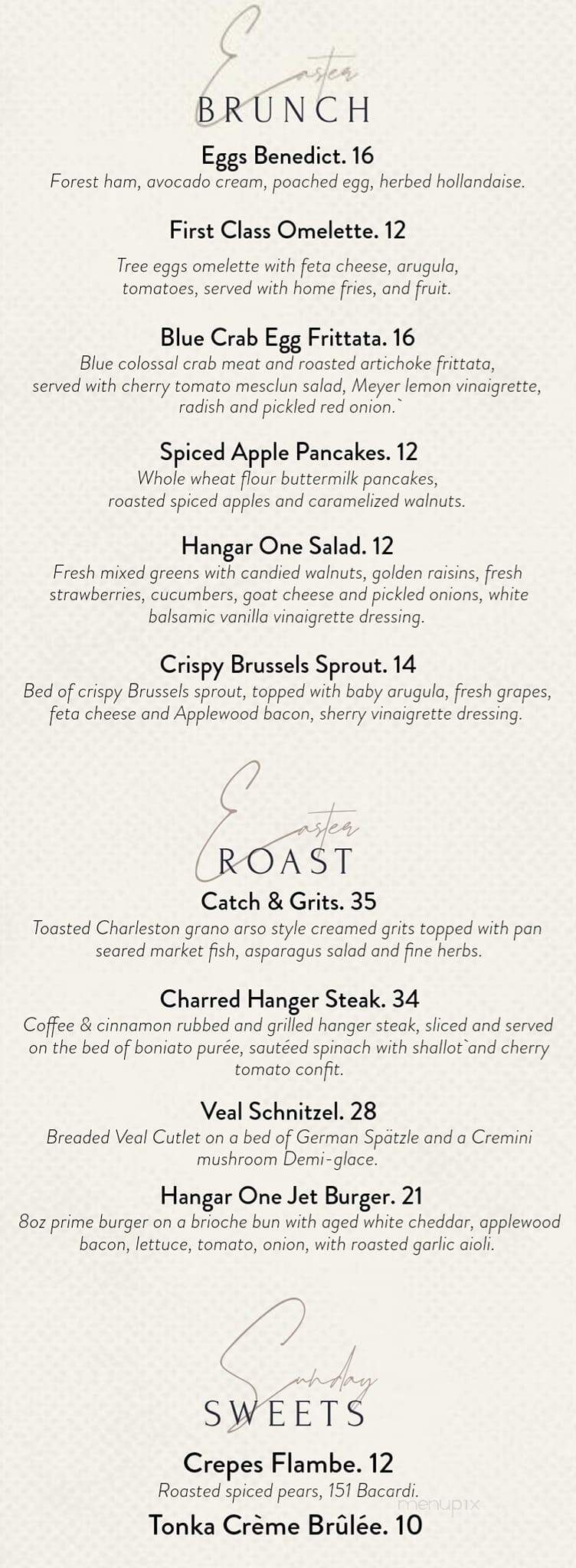 Hangar One Bistro - St. Augustine, FL menu_pic