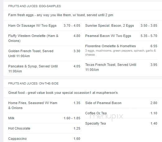 McPherson's Restaurant - Lambton Shores, ON menu_pic
