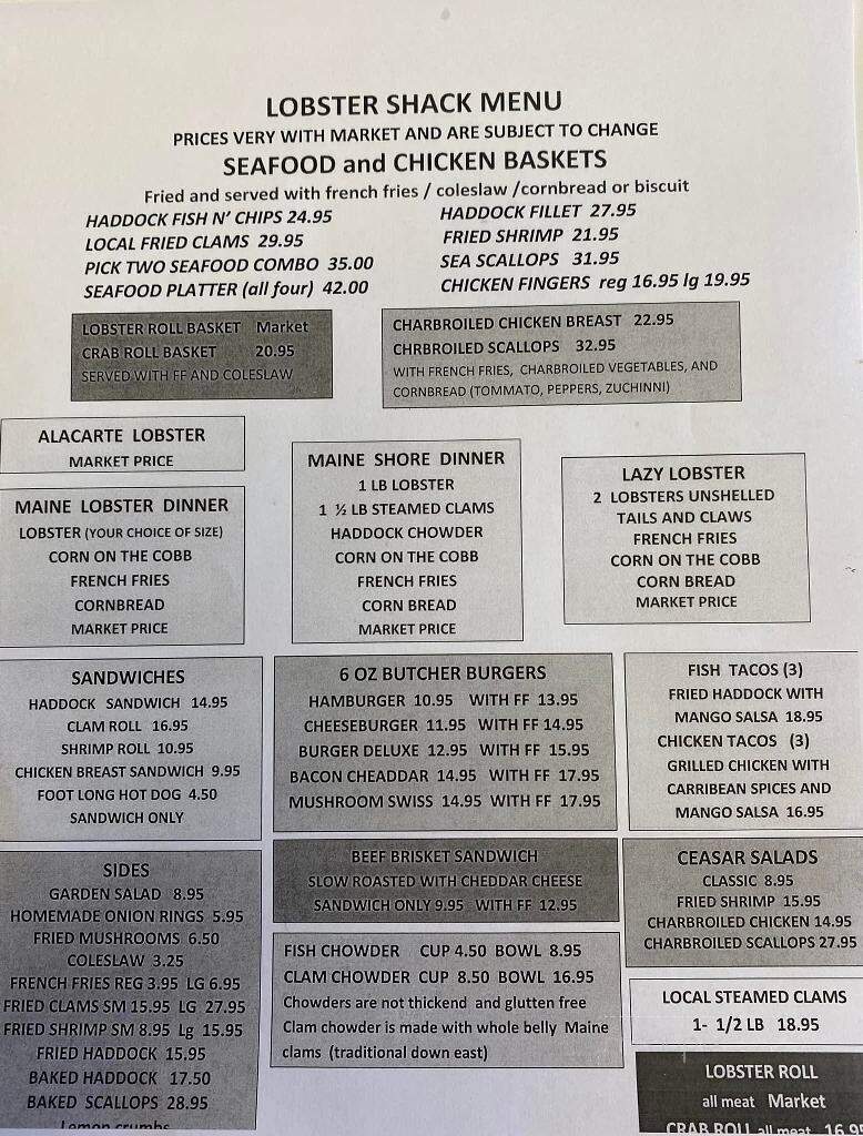 McLaughlin's Lobster Shack - Lincolnville, ME menu_pic