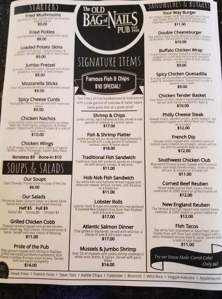 Old Bag of Nails Pub - Toledo, OH menu_pic