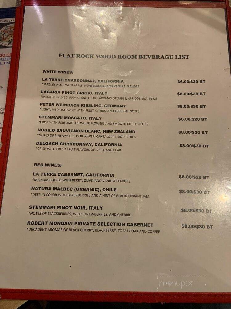 Flat Rock Wood Room - Hendersonville, NC menu_pic