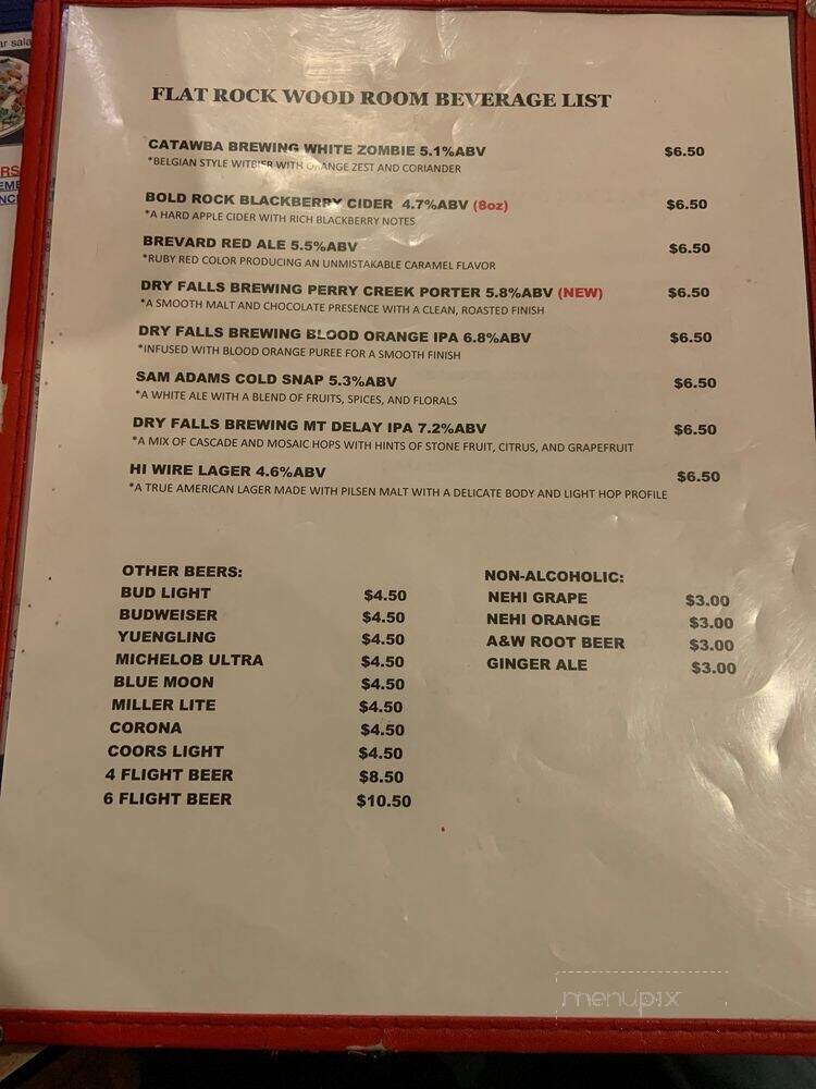 Flat Rock Wood Room - Hendersonville, NC menu_pic