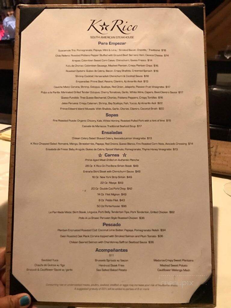 K Rico South American Steakhouse - New York, NY menu_pic