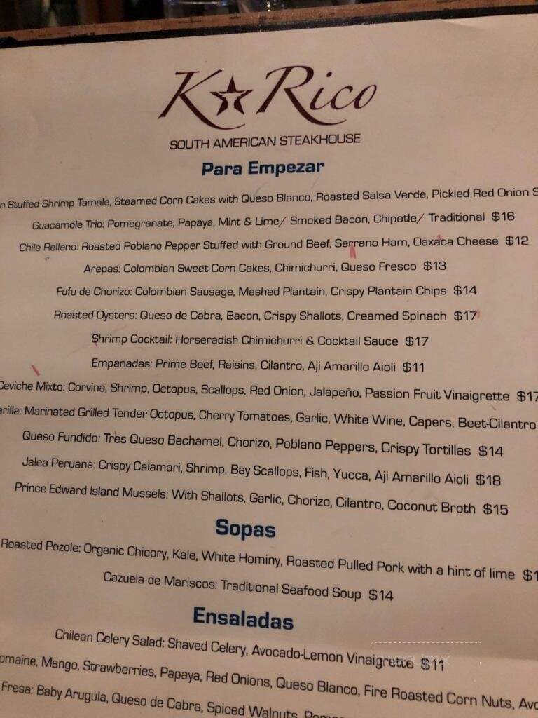 K Rico South American Steakhouse - New York, NY menu_pic