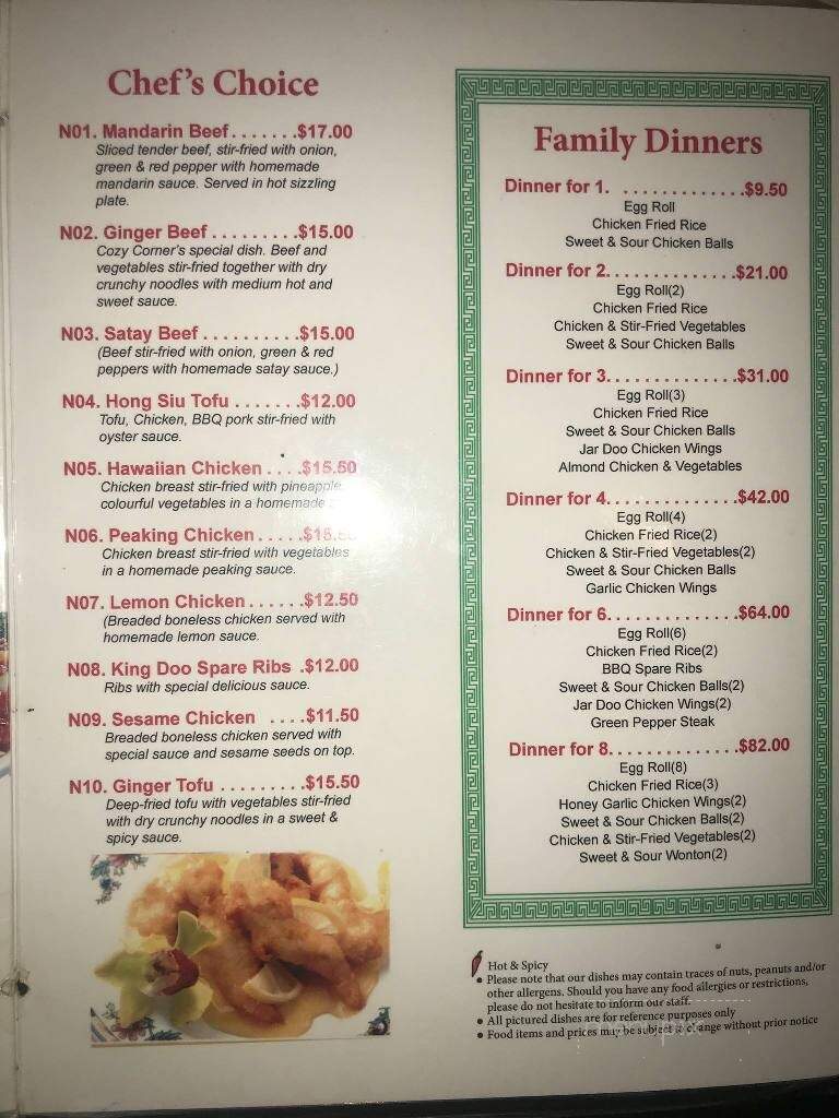 Cozy Corner Restaurant - Timmins, ON menu_pic