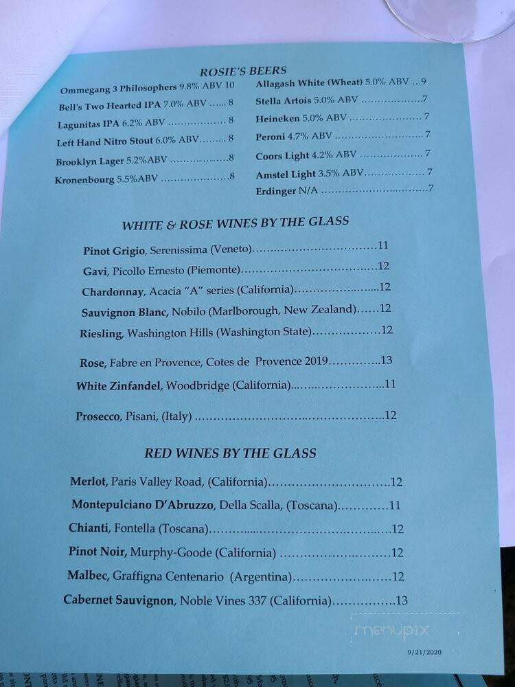 Rosie's Bistro Italiano - Bronxville, NY menu_pic